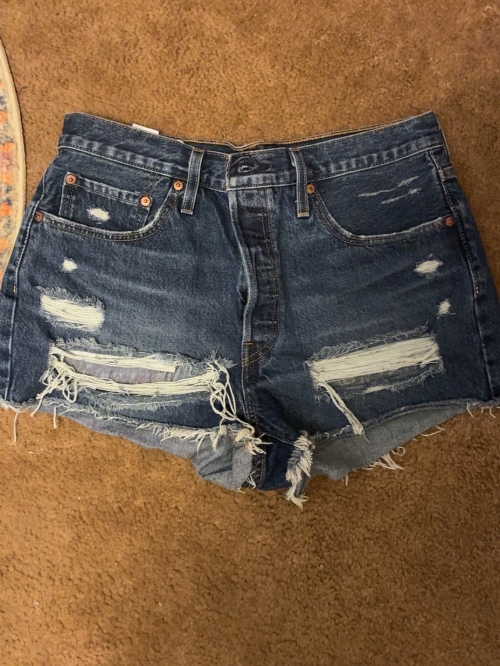 Levi's Distressed Cutoff Denim Shorts - Dark Blue